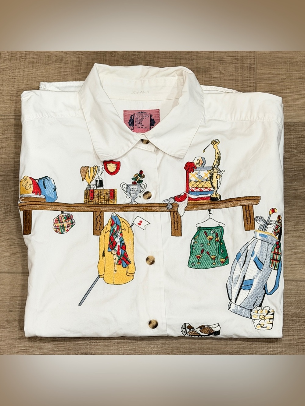Vintage Cambridge Country Store Golf Embroidered White Button Shirt Women Large